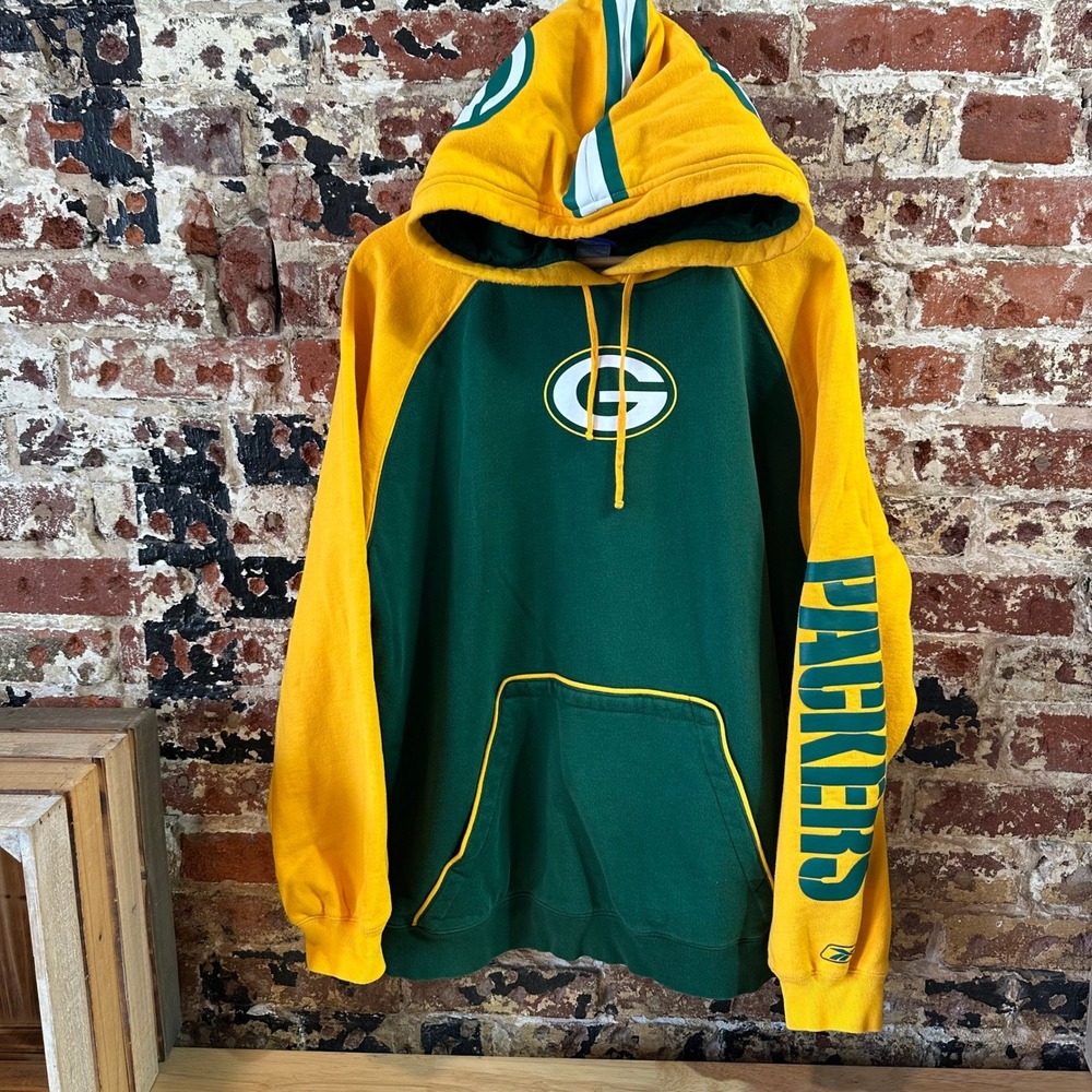 NFL Green Bay Packers Green Yellow Hoodie Sweatshirt Mens Large
